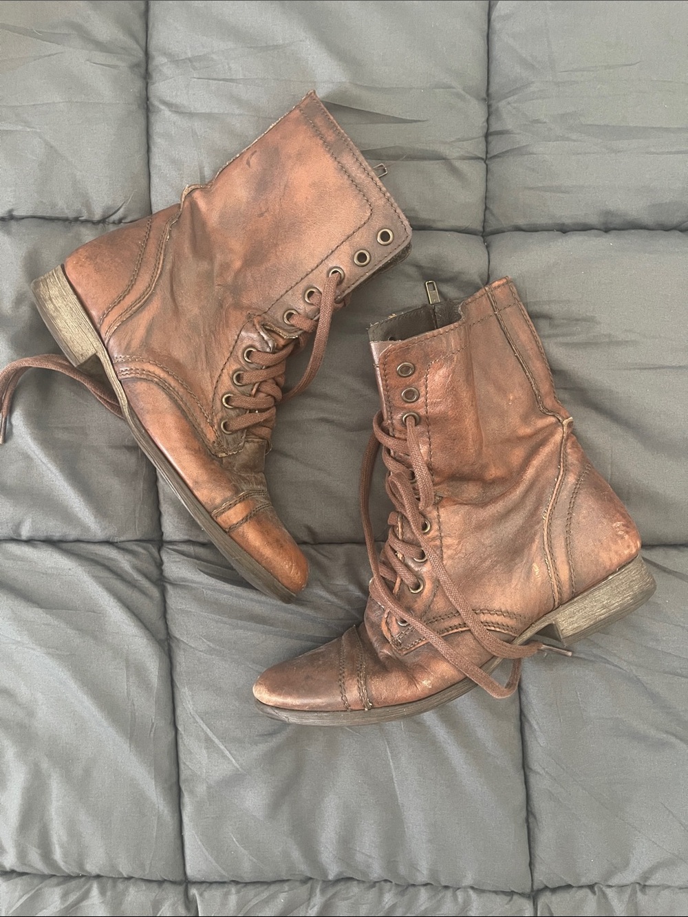 Michael Kors Brown Leather Lace-Up Combat Boots